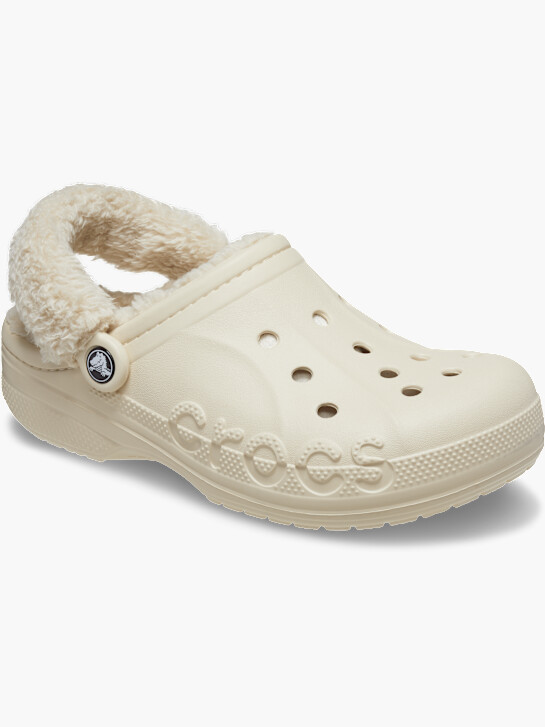 crocs baya lined fuzz strap clog beige deichmann