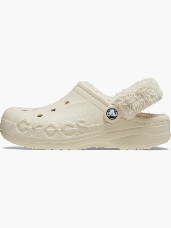 crocs baya lined fuzz strap clog beige deichmann