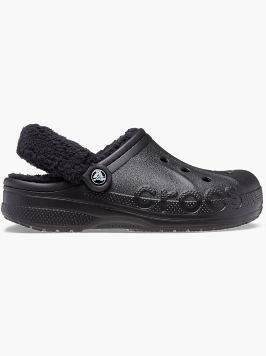 crocs baya lined fuzz strap clog black deichmann